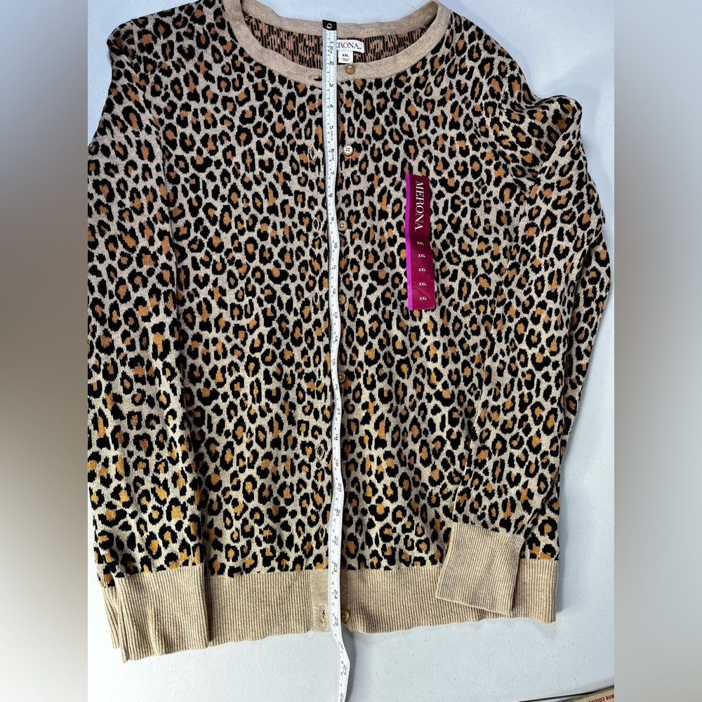 Merona Cheetah , Leopard Print Brown,Tan, black  Button Down Cardigan - 2X, NEW - Picture 6 of 7